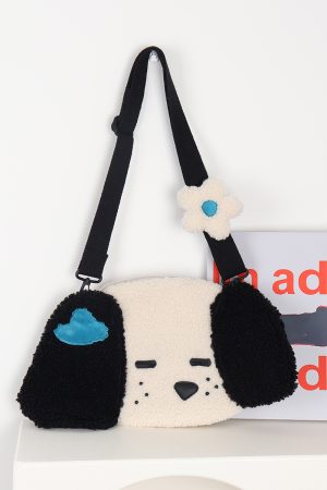 Cute Plush Dog Crossbody Bag for Girls - Large Capacity, Autumn Style, Single Shoulder, Two-Dimensional Design