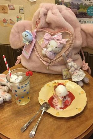 Cute Plush Two-Dimensional Heart Drawstring Backpack - Furry Commuter Bag with Large Capacity for Autumn Winter Fashion