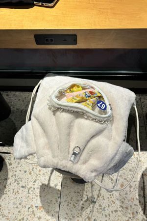 Cute Plush Two-Dimensional Heart Drawstring Backpack - Furry Commuter Bag with Large Capacity for Autumn Winter Fashion