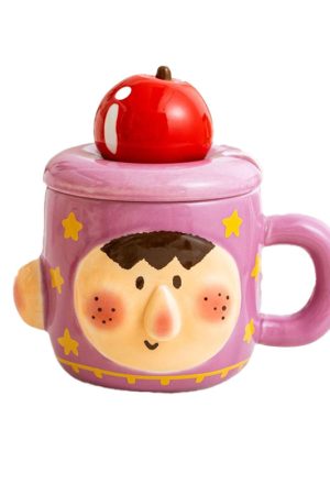 Cute Quirky Apple Ceramic Mug with Lid and Spoon â€“ Fun Water Cup for Girls, Perfect Birthday Gift, High-Value Design
