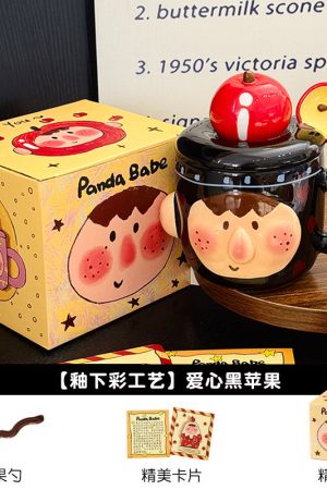 Cute Quirky Apple Ceramic Mug with Lid and Spoon â€“ Fun Water Cup for Girls, Perfect Birthday Gift, High-Value Design