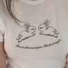 Cute Rabbit Print Slim Fit Short Sleeve Cotton T-Shirt for Women - Korean Niche Design, Heavyweight Fabric, Trendy Style