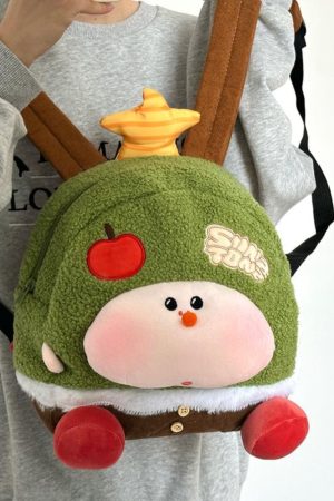 Cute Soft Cartoon Plush Backpack for Women, Lightweight Commuter Travel Book Bag, Niche Wish Tree Design