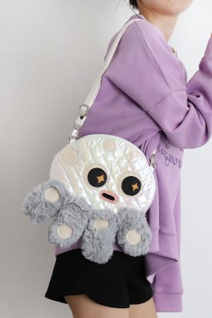 Cute Soft Plush Octopus Crossbody Bag - Fashionable Compact Underarm Bag in Korean Style, Versatile for Everyday Use