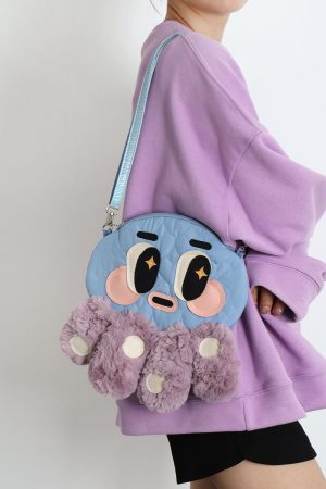 Cute Soft Plush Octopus Crossbody Bag - Fashionable Compact Underarm Bag in Korean Style, Versatile for Everyday Use