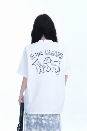 Cute White Oversized Short Sleeve T-Shirt for Women with Sheep Graphic - Summer Y2K Style, Casual Loose Fit