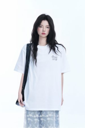 Cute White Oversized Short Sleeve T-Shirt for Women with Sheep Graphic - Summer Y2K Style, Casual Loose Fit