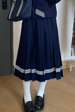 Dark Blue Japanese Style Long Sleeve JK Uniform Set for Women - Pudding Bear Pudding Bear Inspired Spring Fashion