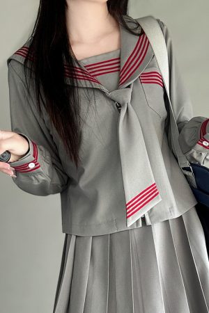 Dark Blue Japanese Style Long Sleeve JK Uniform Set for Women - Pudding Bear Pudding Bear Inspired Spring Fashion
