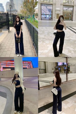 Dark Blue Low-Waist Cargo Pants for Women - Loose Fit, Slimming Casual Floor-Length Style, Perfect for Y2K and Everyday Wear