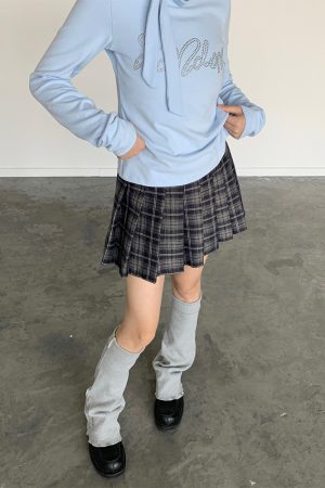 Dark Blue Plaid Pleated Skirt for Autumn & Winter - Mid-Low Waist, Lined, Punk Style, Niche Fashion, Trendy Layering Piece