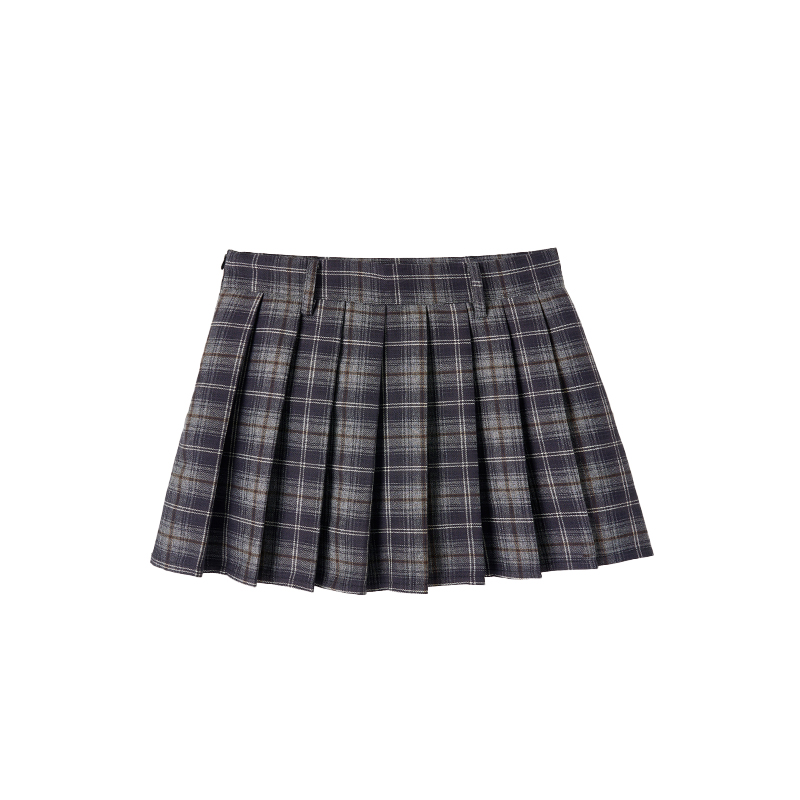 Dark Blue Plaid Pleated Skirt for Autumn & Winter - Mid-Low Waist, Lined, Punk Style, Niche Fashion, Trendy Layering Piece Dark Blue Plaid Pleated Skirt for Autumn & Winter - Mid-Low Waist, Lined, Punk Style, Niche Fashion, Trendy Layering Piece