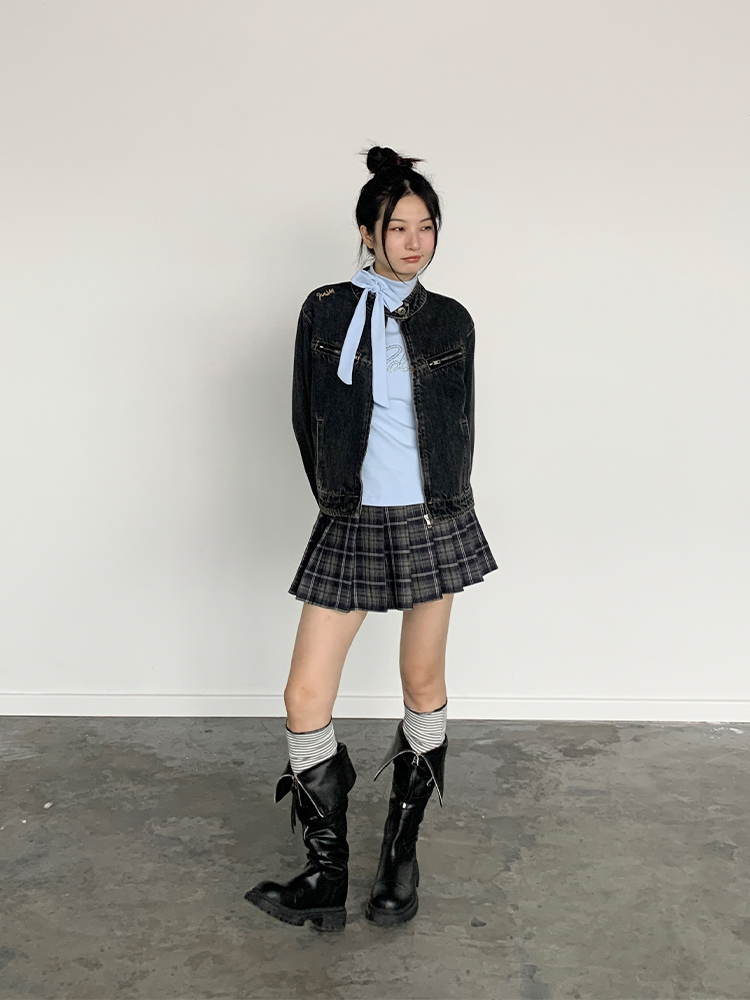 Dark Blue Plaid Pleated Skirt for Autumn & Winter - Mid-Low Waist, Lined, Punk Style, Niche Fashion, Trendy Layering Piece Dark Blue Plaid Pleated Skirt for Autumn & Winter - Mid-Low Waist, Lined, Punk Style, Niche Fashion, Trendy Layering Piece