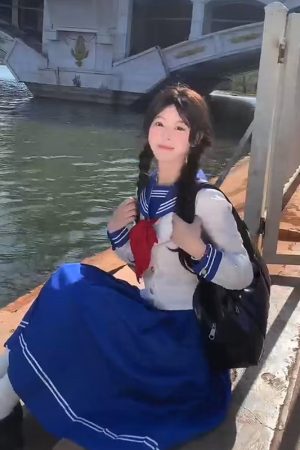 Dark Blue Sailor Suit Set - Japanese JK Uniform with Pudding Bear Design, College Style Long Skirt, Summer Fashion