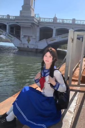 Dark Blue Sailor Suit Set - Japanese JK Uniform with Pudding Bear Design, College Style Long Skirt, Summer Fashion