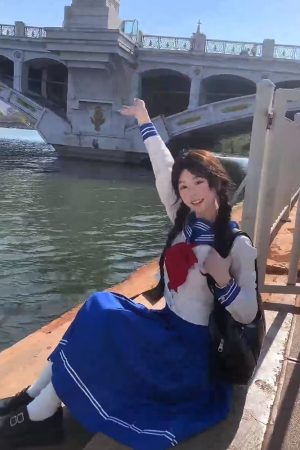 Dark Blue Sailor Suit Set - Japanese JK Uniform with Pudding Bear Design, College Style Long Skirt, Summer Fashion