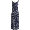 Dark Blue Spaghetti Strap Tea-Length Dress - French Style Vacation Dress for Women, Summer 2025 Fashion