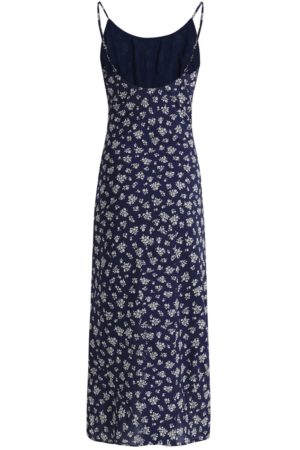 Dark Blue Spaghetti Strap Tea-Length Dress - French Style Vacation Dress for Women, Summer 2025 Fashion