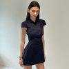 Dark Blue Waist-Cinching Dress with Small Lapel - High-Level Girlish Charm, Mystical Fashion Inspired, Y2K Style