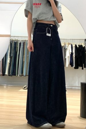 Dark Blue Wide-Leg Jeans for Plus-Size Women - 2025 Loose Fit, Flattering Casual Pants, Relaxed Style