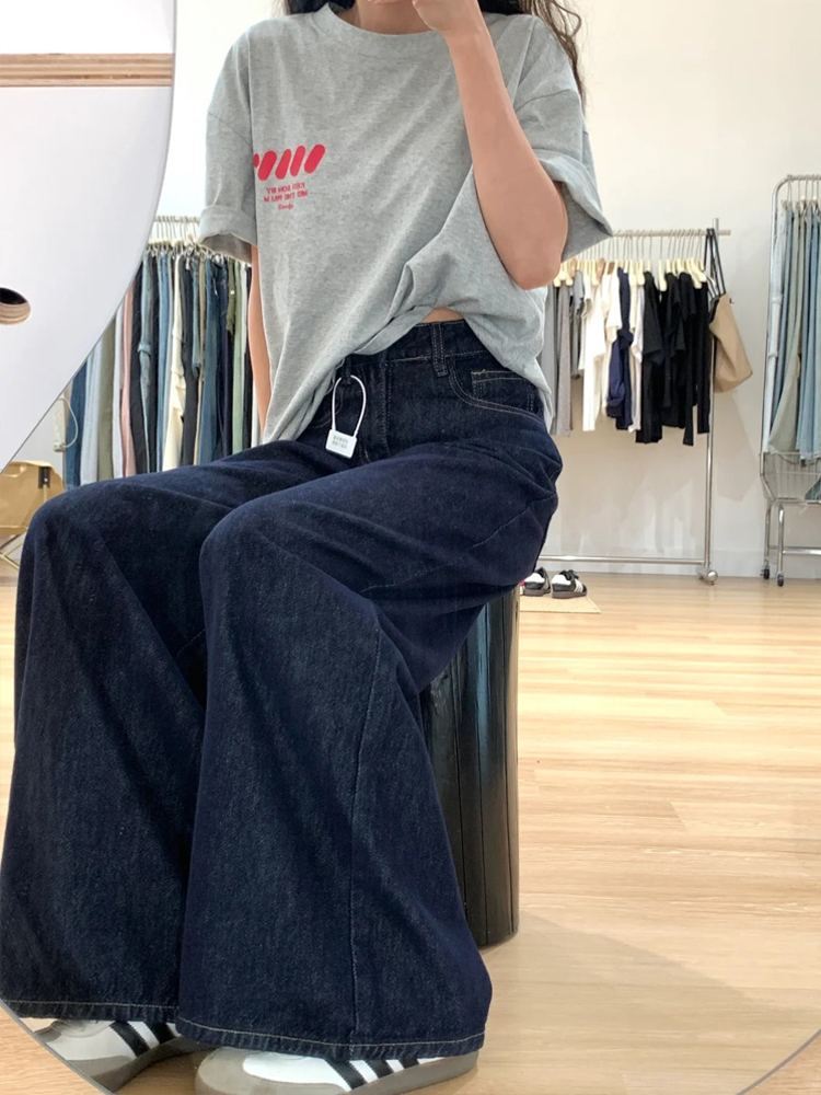 Dark Blue Wide-Leg Jeans for Plus-Size Women - 2025 Loose Fit, Flattering Casual Pants, Relaxed Style Dark Blue Wide-Leg Jeans for Plus-Size Women - 2025 Loose Fit, Flattering Casual Pants, Relaxed Style