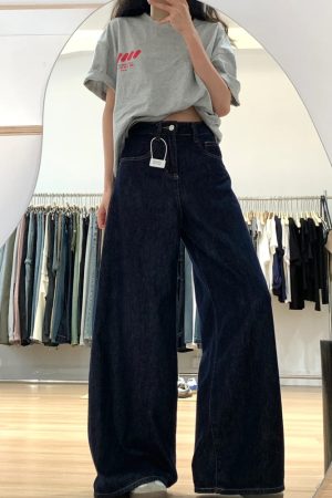 Dark Blue Wide-Leg Jeans for Plus-Size Women - 2025 Loose Fit, Flattering Casual Pants, Relaxed Style