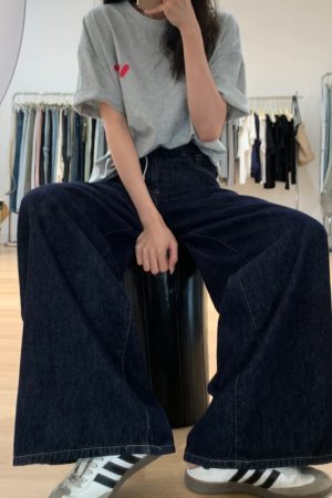 Dark Blue Wide-Leg Jeans for Plus-Size Women - 2025 Loose Fit, Flattering Casual Pants, Relaxed Style