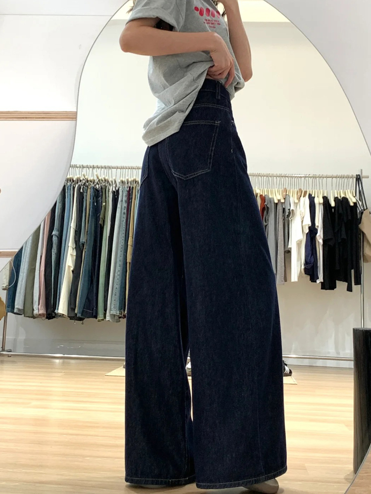 Dark Blue Wide-Leg Jeans for Plus-Size Women - 2025 Loose Fit, Flattering Casual Pants, Relaxed Style Dark Blue Wide-Leg Jeans for Plus-Size Women - 2025 Loose Fit, Flattering Casual Pants, Relaxed Style