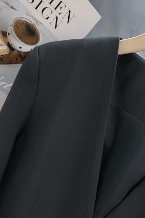 Dark Gray Collarless Lightweight Casual Windbreaker Jacket for Women - 2025 Spring Autumn Minimalist Tie Waist Slimming Style