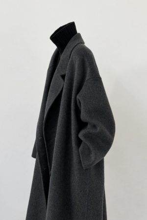 Dark Gray Reversible Cashmere Coat for Women - 2024 Autumn Winter Loose Fit Petite High-End Casual Wool Outerwear