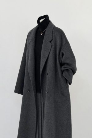 Dark Gray Reversible Cashmere Coat for Women - 2024 Autumn Winter Loose Fit Petite High-End Casual Wool Outerwear