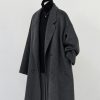 Dark Gray Reversible Cashmere Coat for Women - 2024 Autumn Winter Loose Fit Petite High-End Casual Wool Outerwear