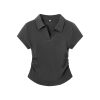 Dark Gray Women's Short Sleeve Polo Collar T-Shirt with Gathered Waist and Irregular Hem - Summer Essential, Trendy Casual Wear