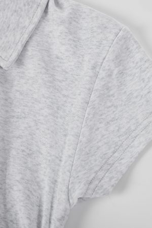 Dark Gray Women's Short Sleeve Polo Collar T-Shirt with Gathered Waist and Irregular Hem - Summer Essential, Trendy Casual Wear