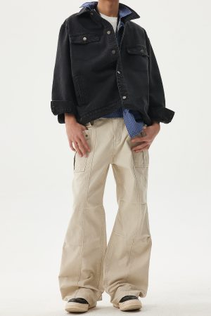 Deconstructed Patchwork Design Casual Pants for Men - 2025 Spring Collection Loose Wide-Leg Work Pants