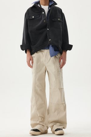 Deconstructed Patchwork Design Casual Pants for Men - 2025 Spring Collection Loose Wide-Leg Work Pants