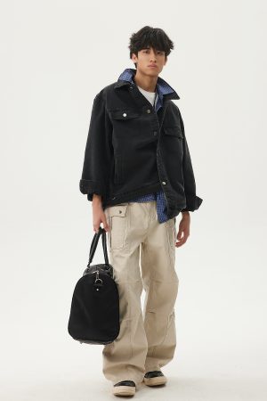 Deconstructed Patchwork Design Casual Pants for Men - 2025 Spring Collection Loose Wide-Leg Work Pants