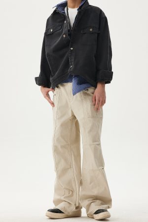 Deconstructed Patchwork Design Casual Pants for Men - 2025 Spring Collection Loose Wide-Leg Work Pants