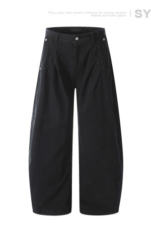 Deconstructed Tailored Casual Pants for Men and Women - Brown Rivet Design, Straight Loose Fit, Long Style, 90s Y2K Inspired
