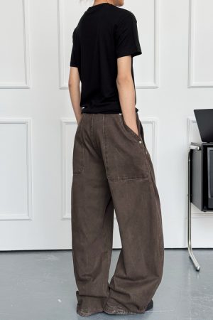 Deconstructed Tailored Casual Pants for Men and Women - Brown Rivet Design, Straight Loose Fit, Long Style, 90s Y2K Inspired