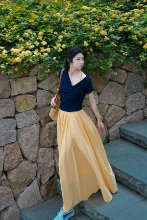 Deep Blue Off-Shoulder Modal Short-Sleeve T-Shirt - Flattering Fit, Thin & Stretchy, Versatile Summer Top for 2025