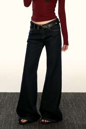Deep Blue Vintage Straight-Leg Jeans for Women - Slim Fit, Slightly Flared Wide-Leg Pants for Spring & Autumn, Y2K Style