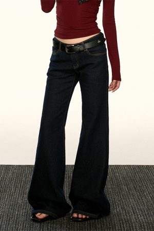 Deep Blue Vintage Straight-Leg Jeans for Women - Slim Fit, Slightly Flared Wide-Leg Pants for Spring & Autumn, Y2K Style