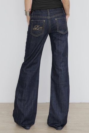 Deep Blue Vintage Wide-Leg Jeans for Women - Loose Casual Embroidered Pants - Y2K Straight-Leg Draped Style