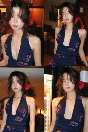 Deep V Backless Bodycon Halter Dress - Current MOXIæ¸¯é£Žç¾Žäºº Long Beach Vacation Dress for Sexy 90s Y2K Style