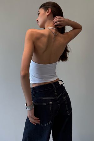 Deep V Neckline Waist-Cinching Vest - 5 Color Options, Neck-Hanging Design, Perfect for Y2K and 90s Inspired Styles