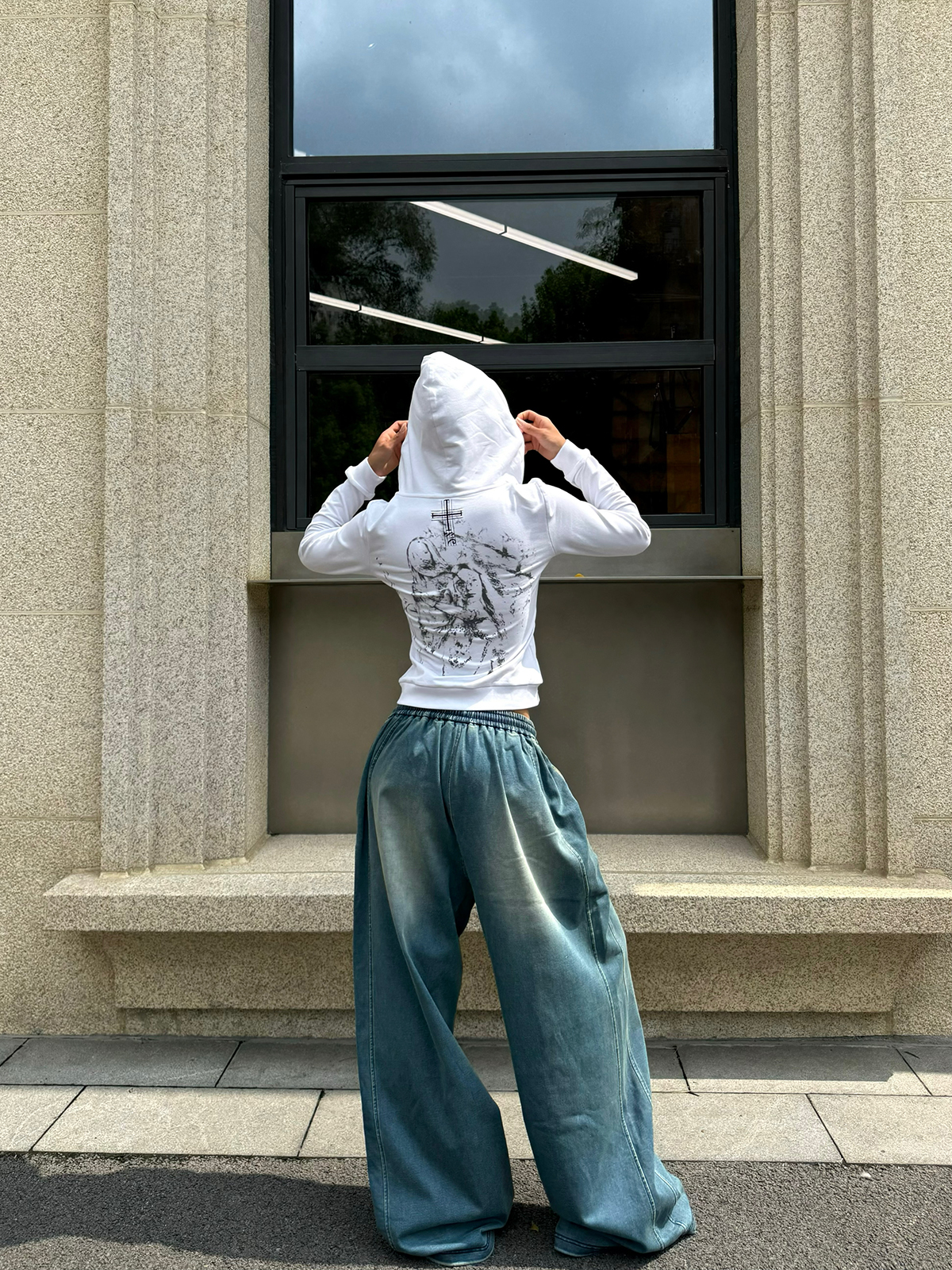 Denim Blue Wash Effect Loose Baggy Cuffed Sweatpants - Casual Y2K Style Fashion Bottoms for Effortless Comfort and Trendy Vibes Denim Blue Wash Effect Loose Baggy Cuffed Sweatpants - Casual Y2K Style Fashion Bottoms for Effortless Comfort and Trendy Vibes