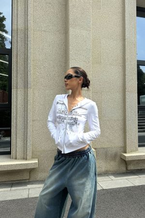 Denim Blue Wash Effect Loose Baggy Cuffed Sweatpants - Casual Y2K Style Fashion Bottoms for Effortless Comfort and Trendy Vibes