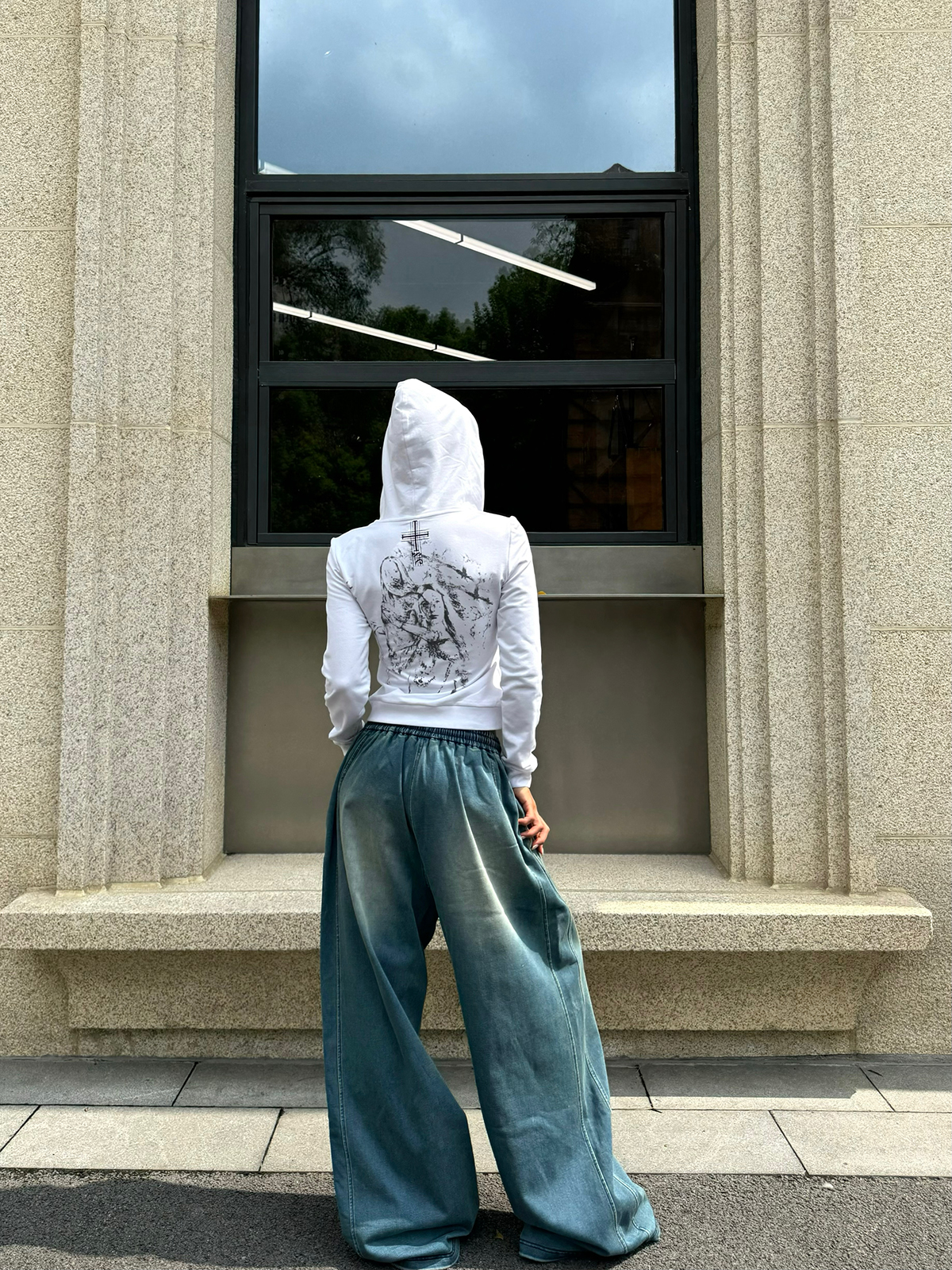 Denim Blue Wash Effect Loose Baggy Cuffed Sweatpants - Casual Y2K Style Fashion Bottoms for Effortless Comfort and Trendy Vibes Denim Blue Wash Effect Loose Baggy Cuffed Sweatpants - Casual Y2K Style Fashion Bottoms for Effortless Comfort and Trendy Vibes