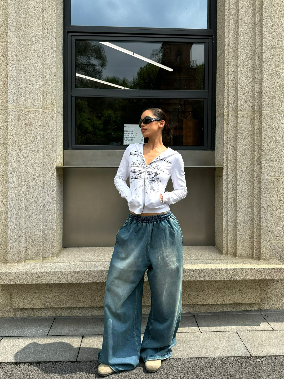 Denim Blue Wash Effect Loose Baggy Cuffed Sweatpants - Casual Y2K Style Fashion Bottoms for Effortless Comfort and Trendy Vibes Denim Blue Wash Effect Loose Baggy Cuffed Sweatpants - Casual Y2K Style Fashion Bottoms for Effortless Comfort and Trendy Vibes